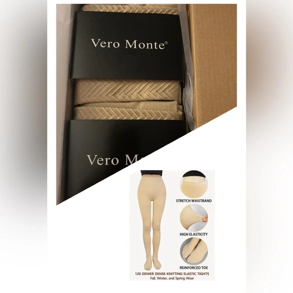VERO MONTE Womens Wavy Pattern Opaque Tights Jacquard High Waist Pantyhose-2 Pk
